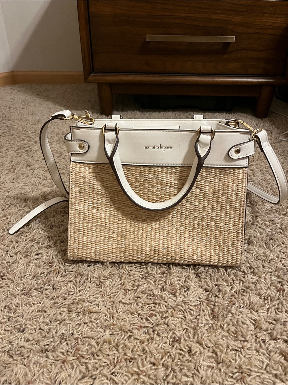 Nanette Lepore Cream and Natural Woven Satchel